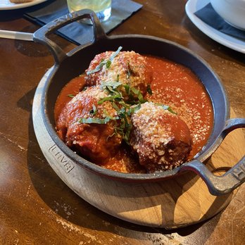 Lago East Bank signature dishes Veal MeatballGnocchiMargherita Pizza